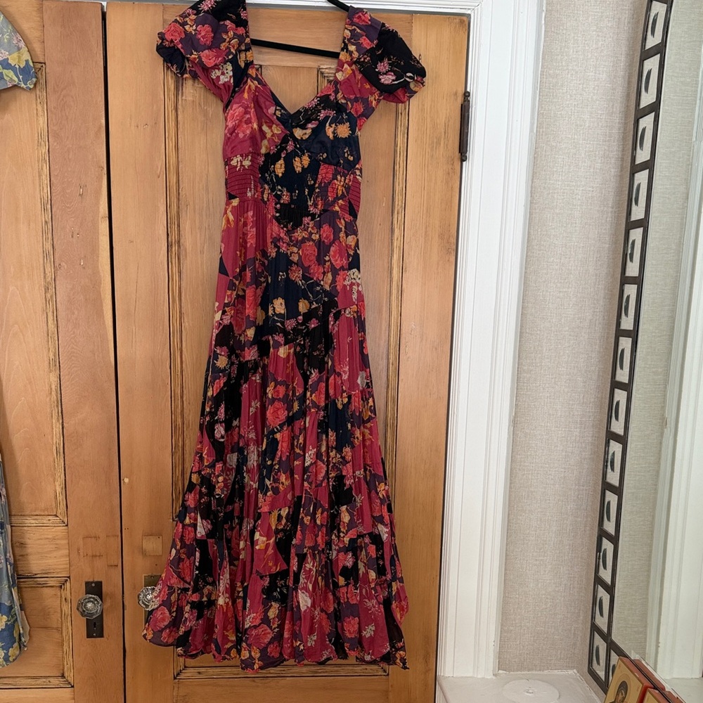 Free People Red and Black Floral Maxi Dress SIZE MEDIUM